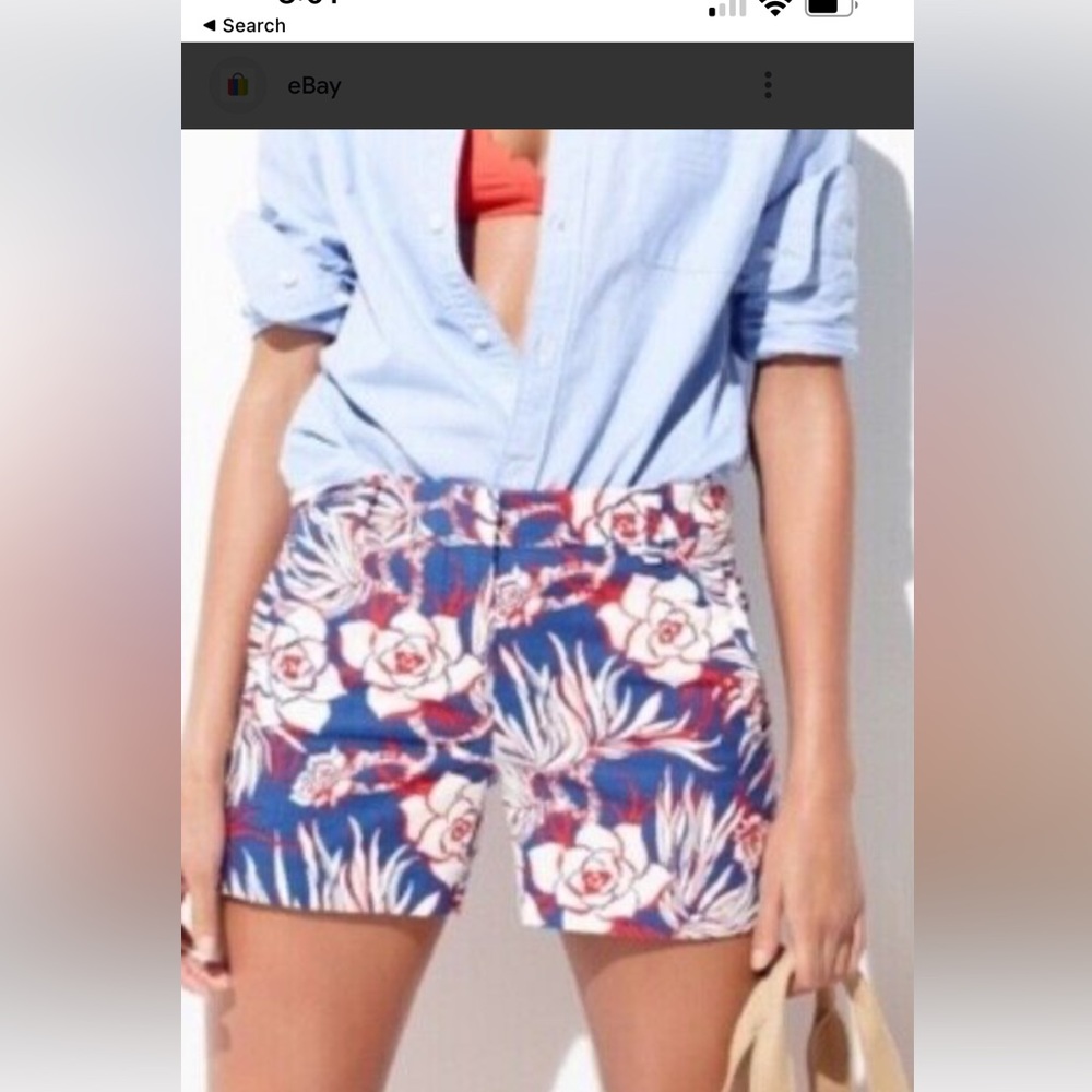 J. Crew Blue & Red White Floral Cotton Shorts